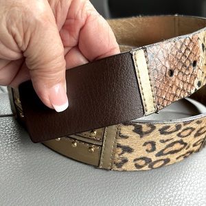 Michael Kors, metallic gold, snake, skin, cheetah, print, gold studs belt, S